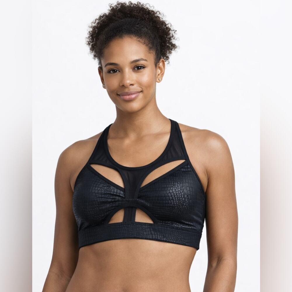 SHEIN Black Textured Cutout Sports Bra Size Small